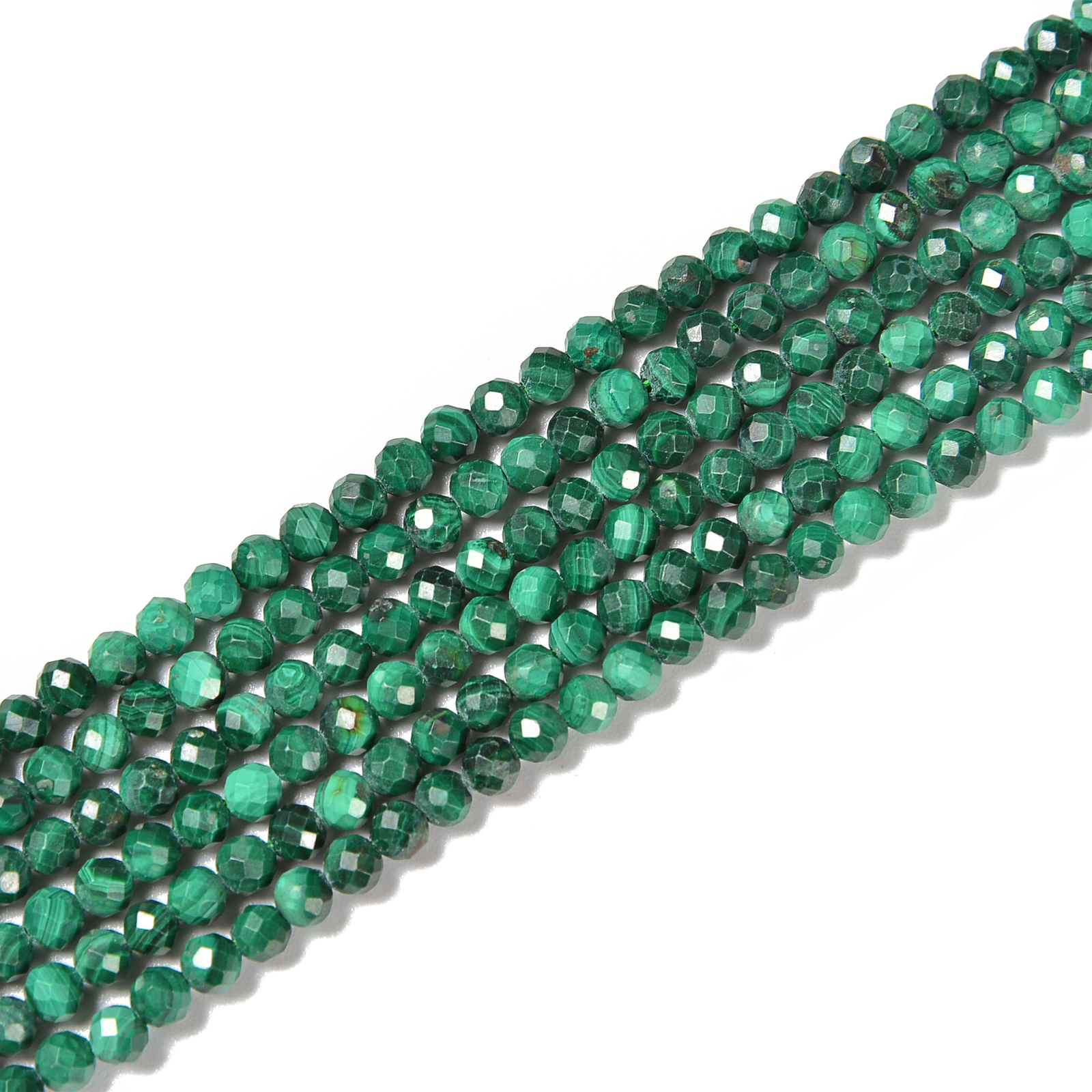 Natural Malachite Faceted Round Beads Size 3mm 4mm 15.5” Strand
