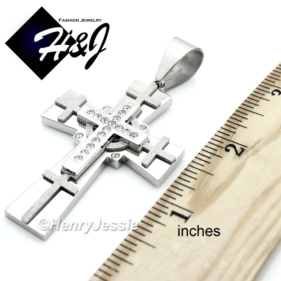 18-40″MEN Stainless Steel 8mm Silver Interlock Bone Necklace CZ Cross Pendant*N7