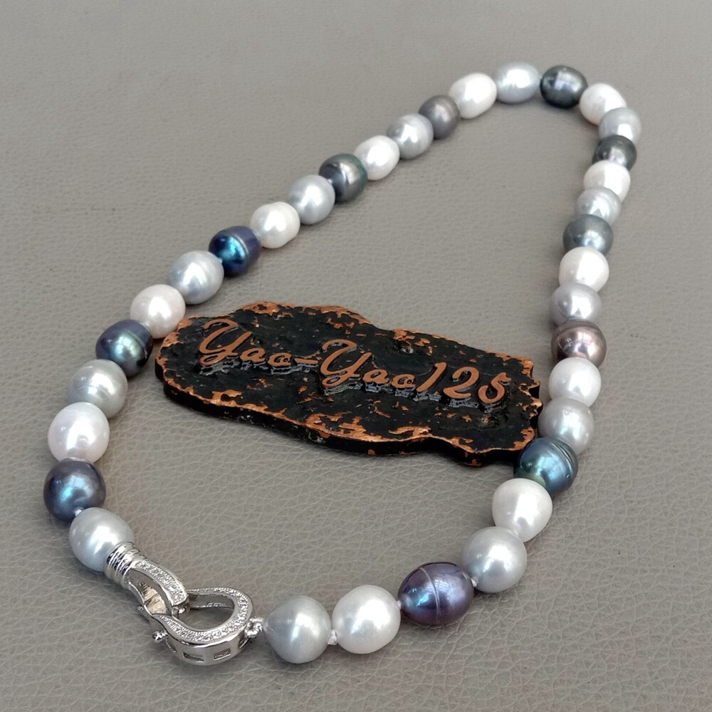 Freshwater Black Gray White Rice Pearl Mixed Color Pearl Necklace For Women 17″