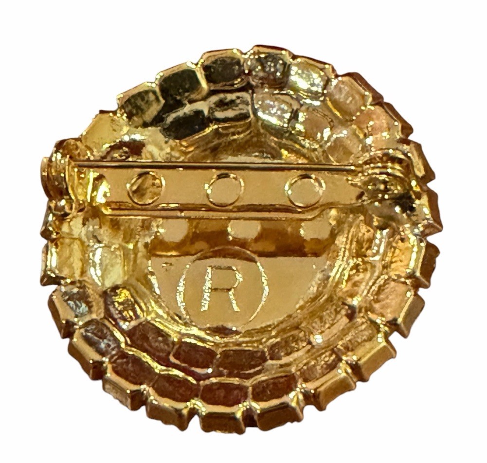 Vintage Gold Tone Rhinestone Seal of the State of Texas Brooch Pin in Box