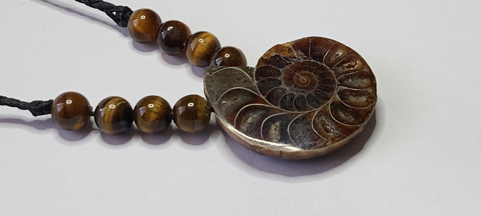 Fossil Ammonite Handmade Adjustable and Hand Braided Necklace