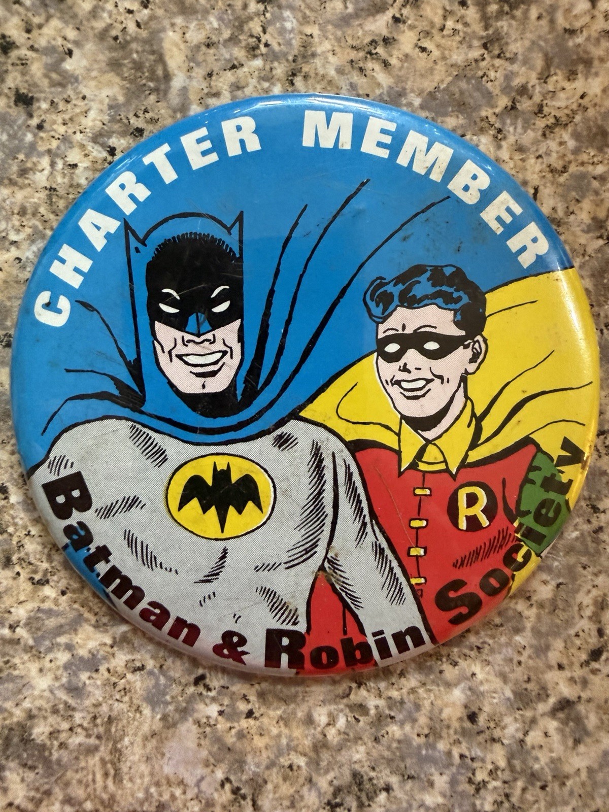 Vintage 1966 Batman & Robin Society Charter Member Pinback Button Nice Condition
