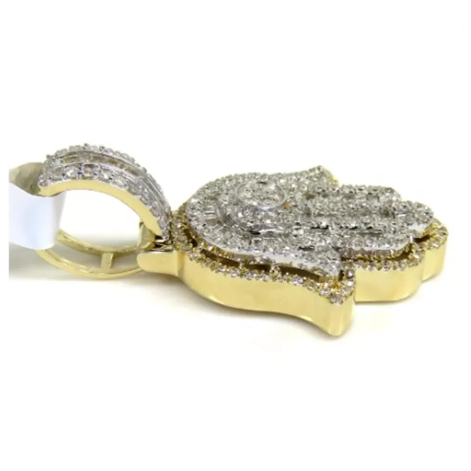 2 Ct Baguette & Round Cut Moissanite Hamsa Hand Pendant 14k Yellow Gold Plated