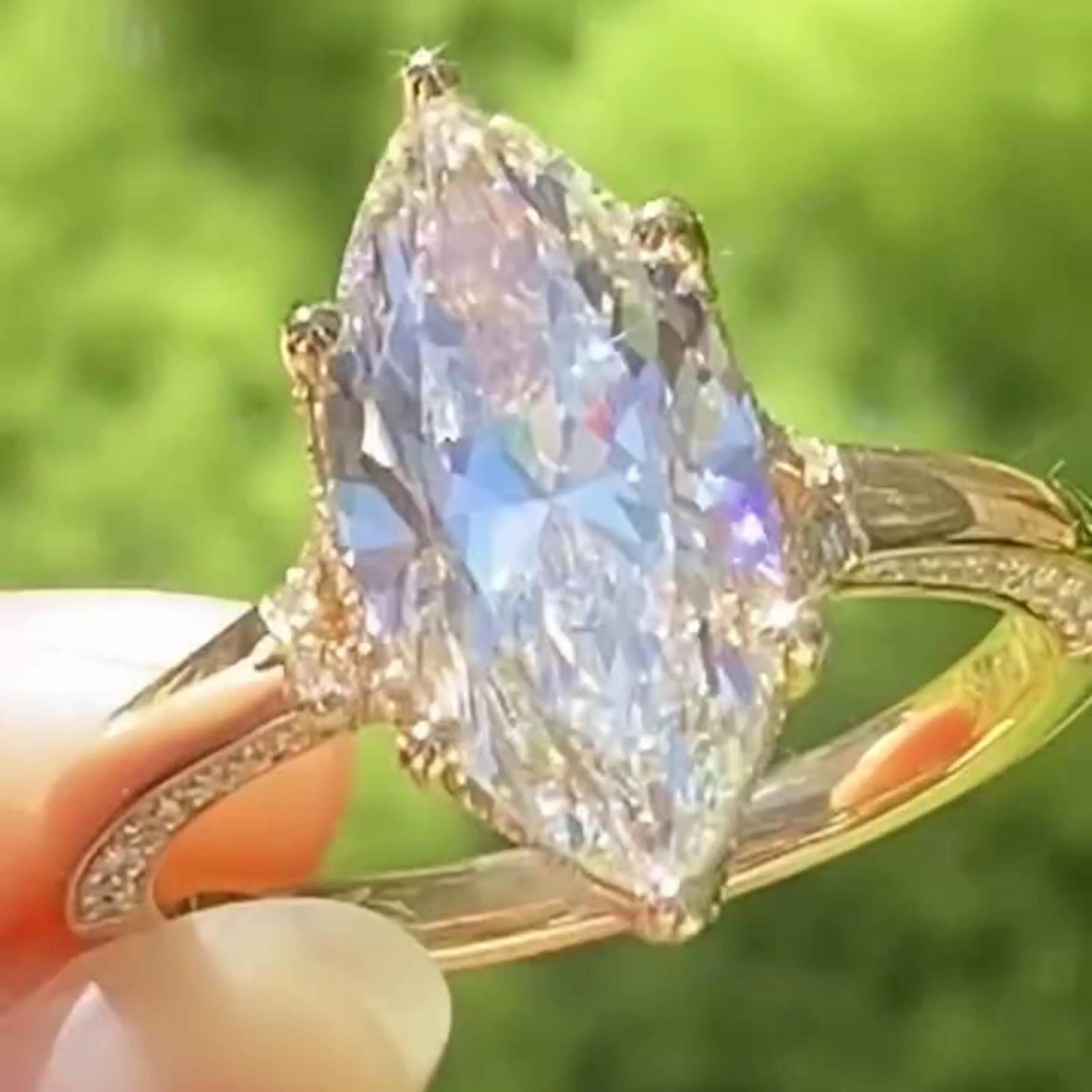 3.50CT Marquise Pave Moissanite Wedding Halo Ring 6 Prong 14K Yellow Gold Plated