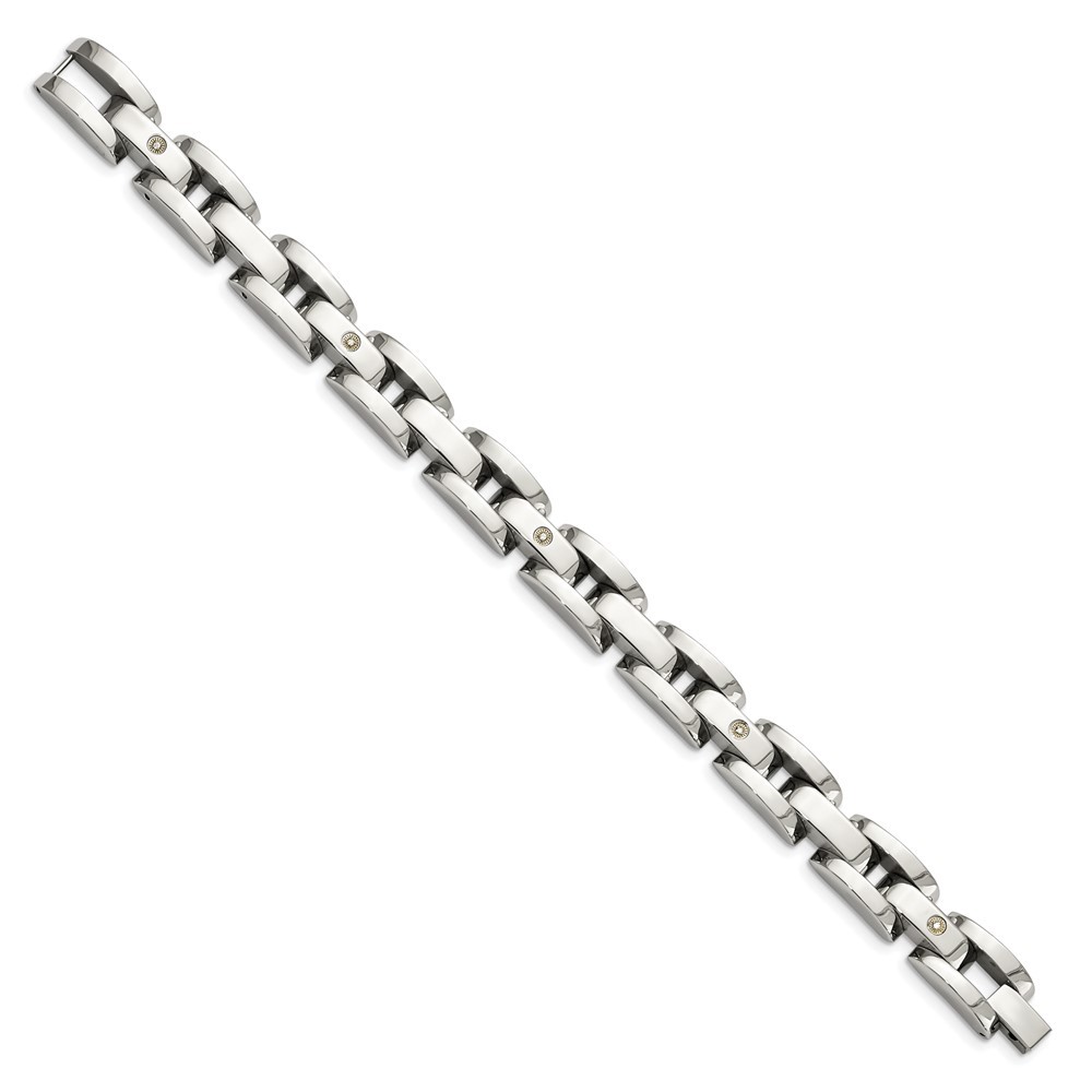 Stainless Steel with 14k White Gold Accent and .03 carat Diamond Bracelet 8.5″