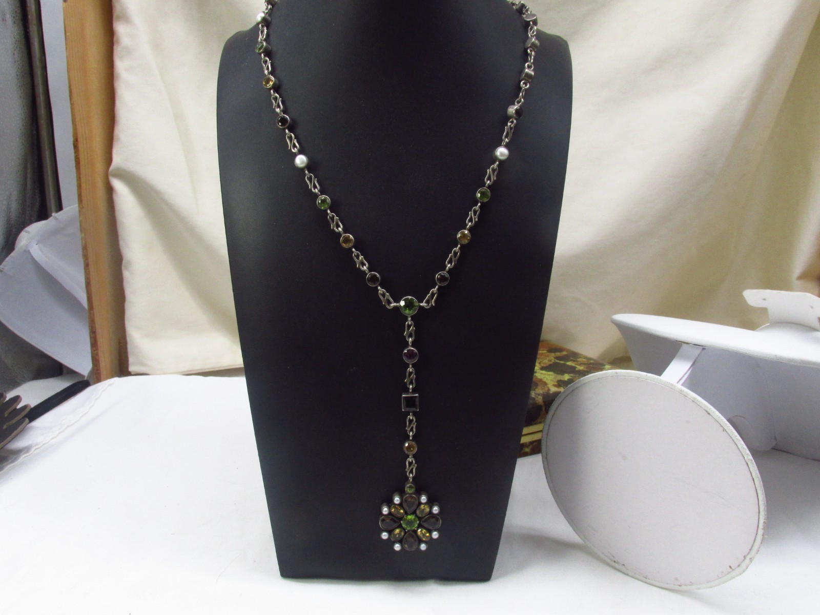 Vintage Nicky Butler Sterling Silver Multi-Colored Pendant Necklace 26″ #760