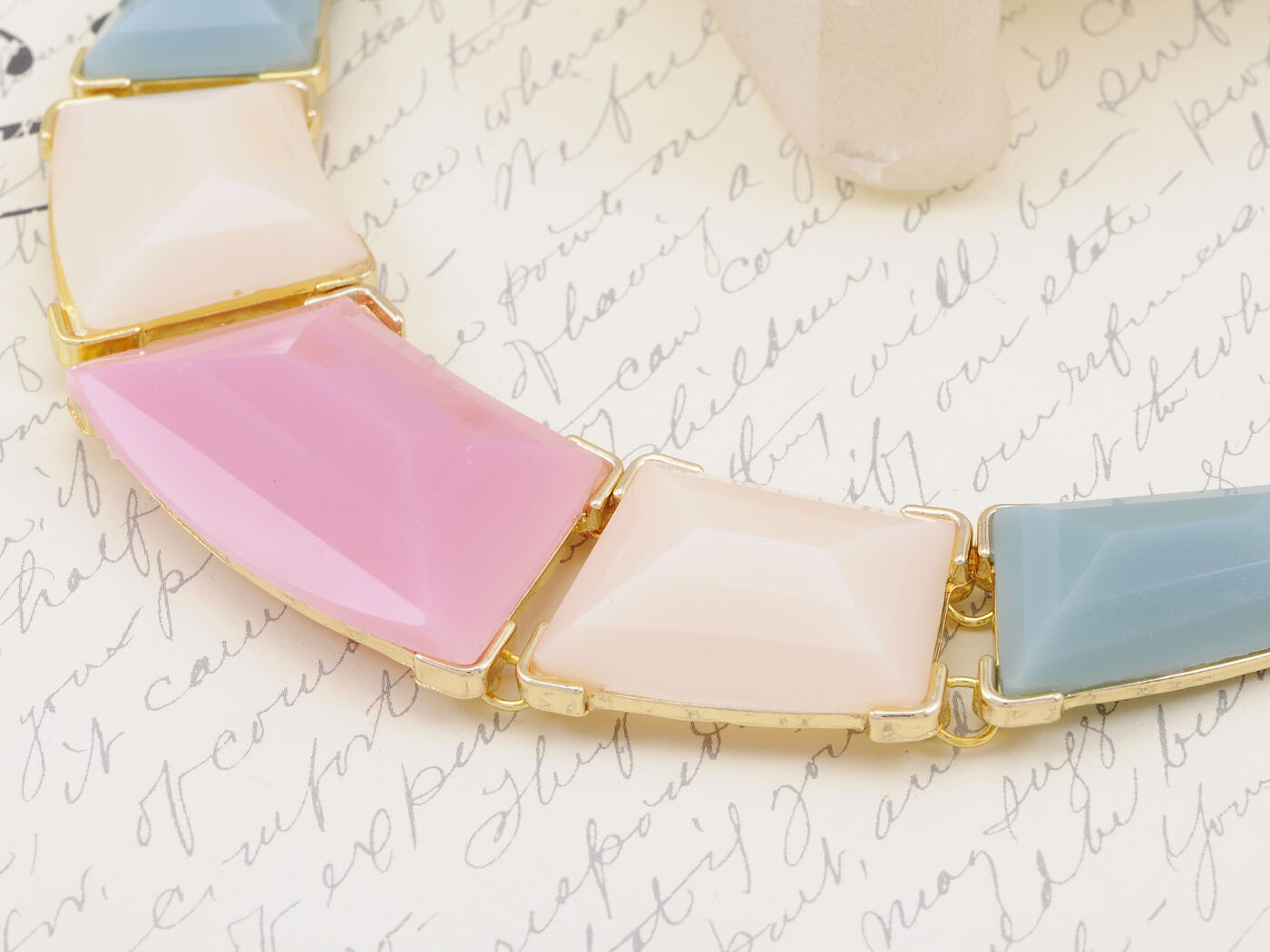Golden Tone Contemporary Multicoloured Rectangular Bead Fashion Jewelry Necklace