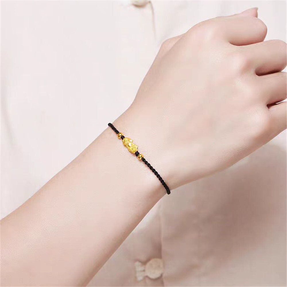 Pure 999 24K Yellow Gold Men Women 3D Wealth Dragon Pixiu Bead Bracelet 0.3-0.5g