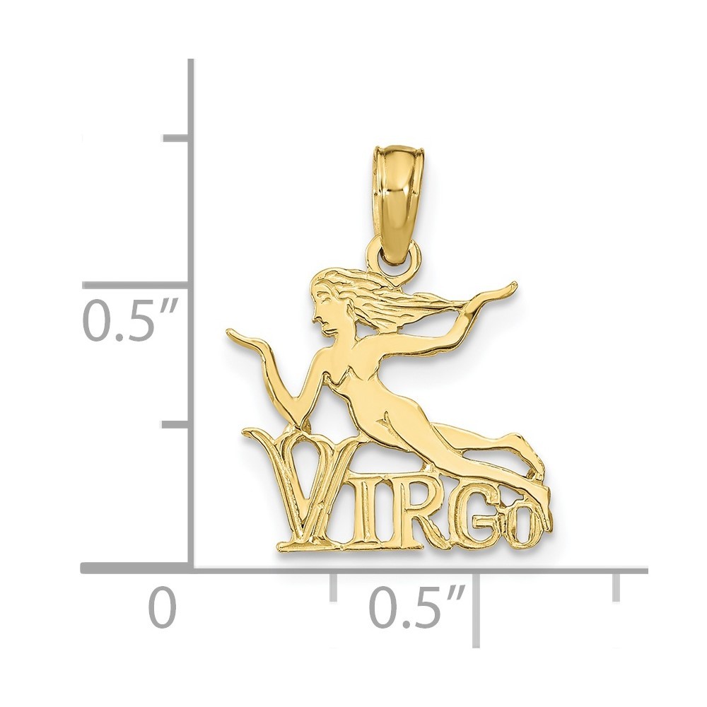 10K Yellow Gold VIRGO Zodiac Fancy Charm Pendant L-17.4mm, W-13.7mm