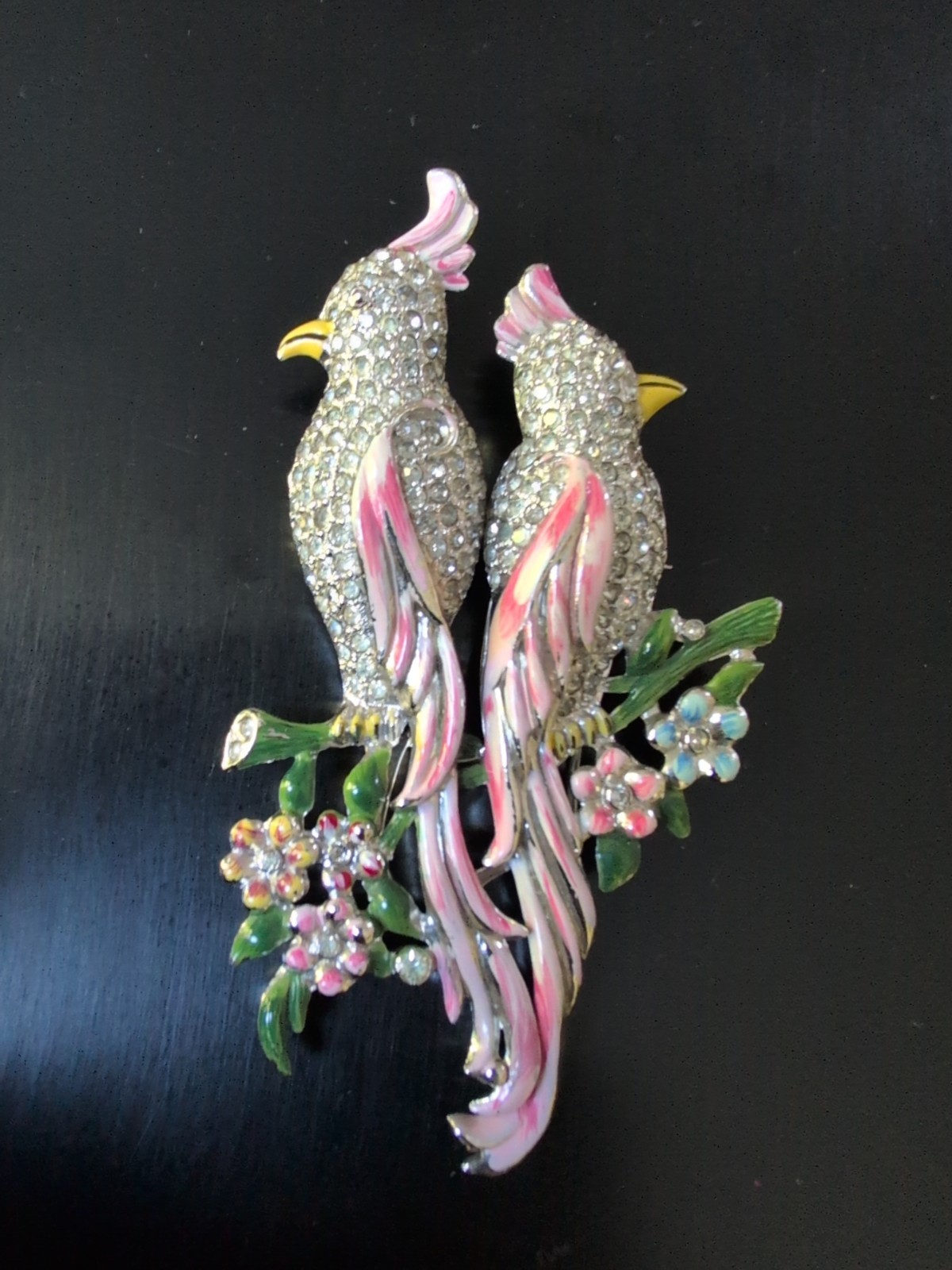 Vintage Signed Coro Duette Love Birds Fur Brooch/pin Rhinstones with Flowers