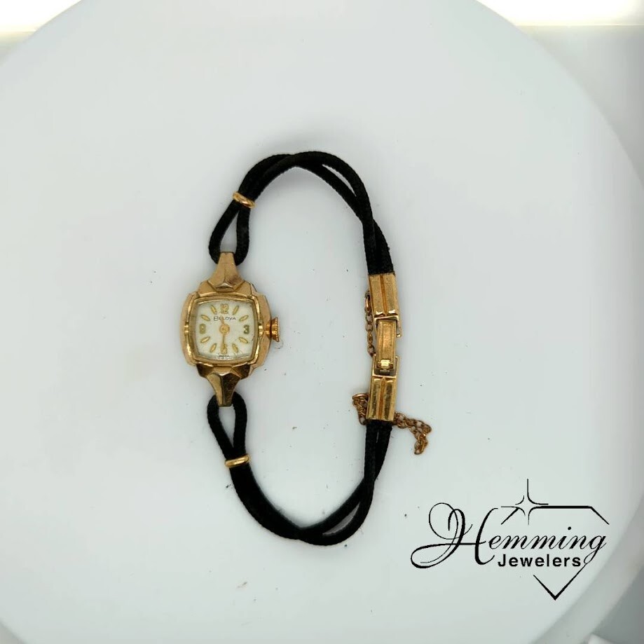 Bulova Model 6CL 17J Yellow/Black Watch Working for Parts/Repair