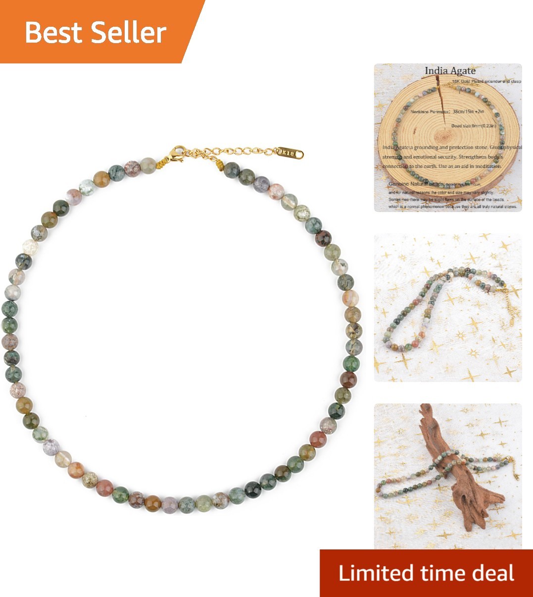 Handmade Natural Stone Choker Necklace with 6mm Agate Beads – Gift Box Included