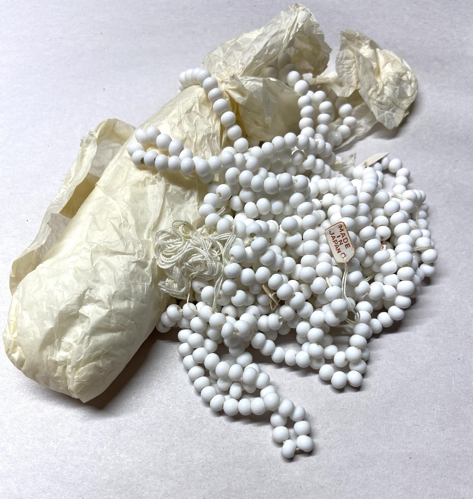 10.7oz. Glass Beads – White color- round shape – 5mm diameter- Made in Japan