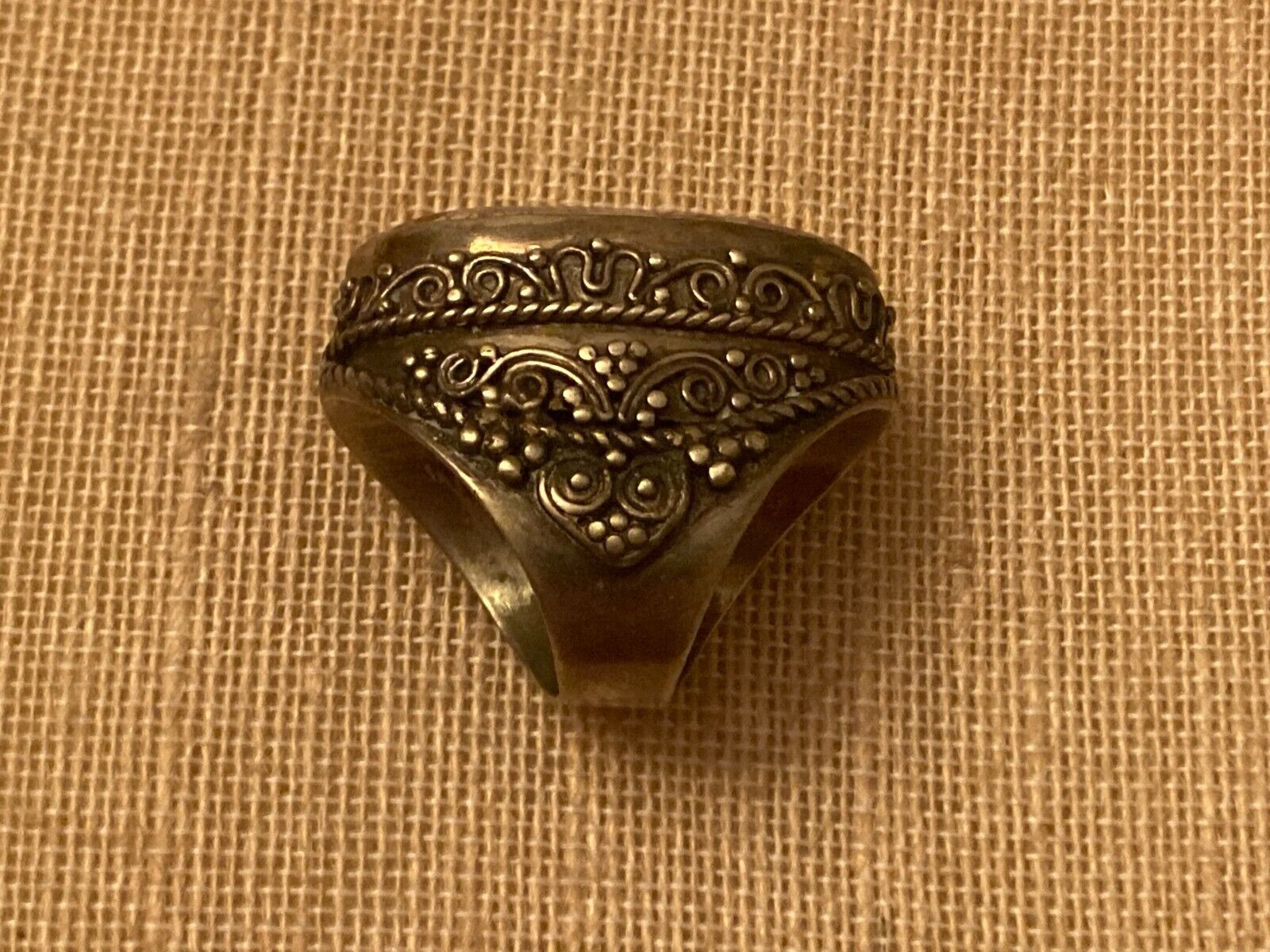 Vintage Etruscan Purple Brown Stone Ring Chunky Ornate Statement Size 9.5 READ