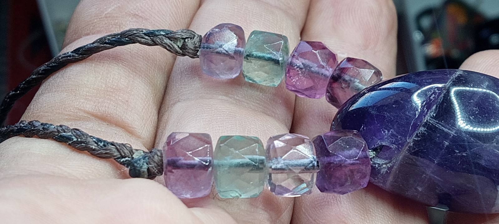 Amethyst Natural Stone With Flourite Beads Adjustable Neckalce.