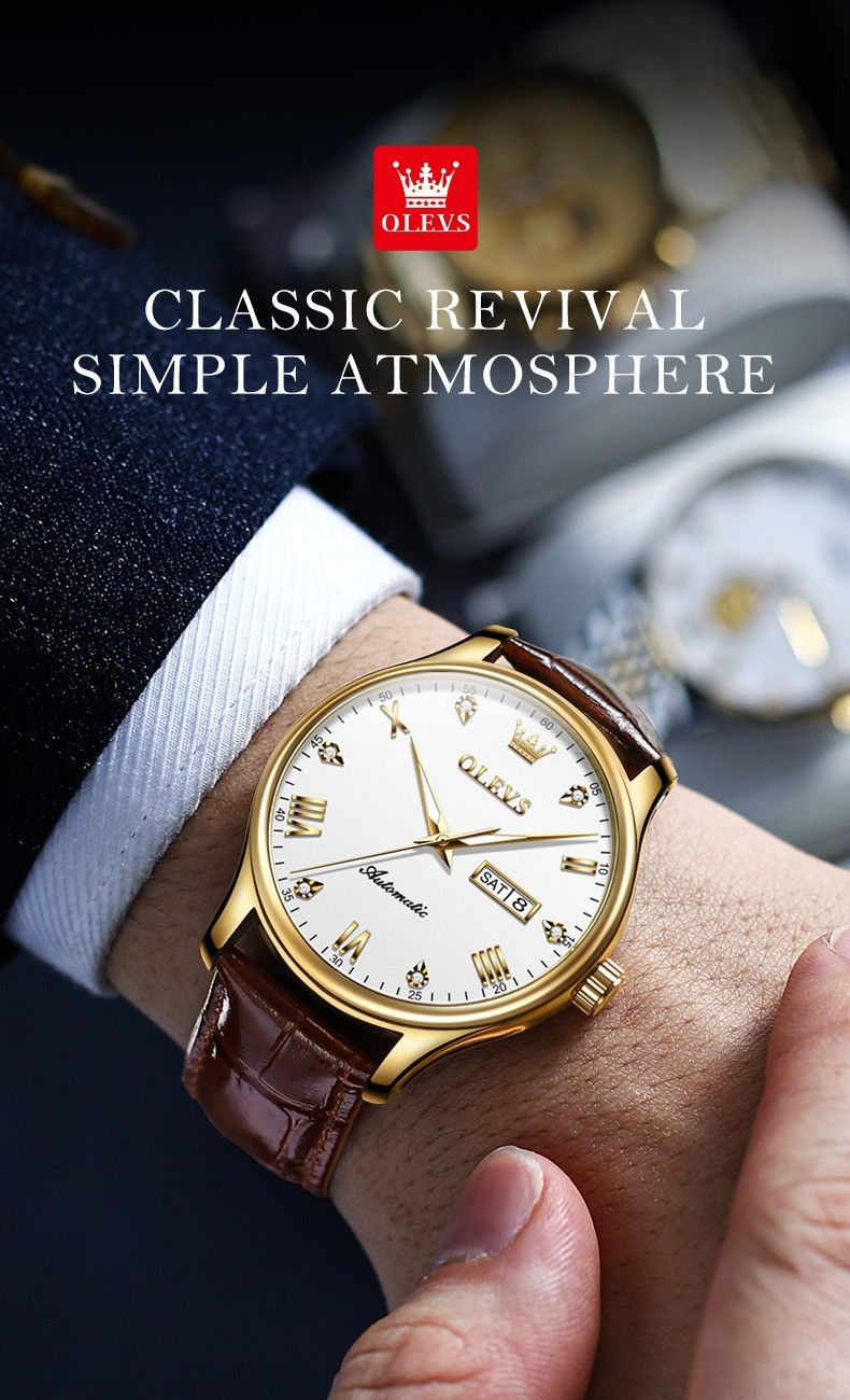 OLEVS 9932 Luxury Multi-functiom Leather Business Male Female Mechanical Watch