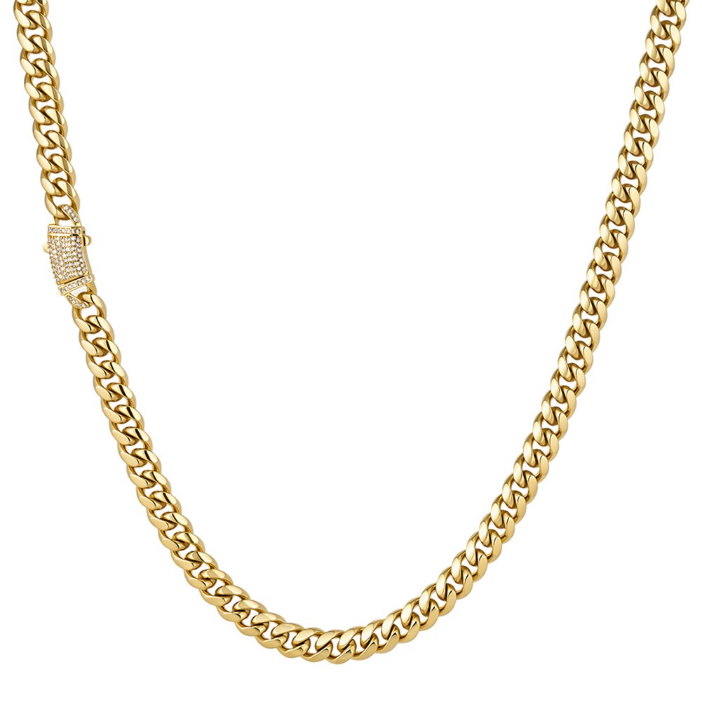 8/10/12/14mm Wide Gold Color Stainless Steel Miami Cuban Link Chain Necklace