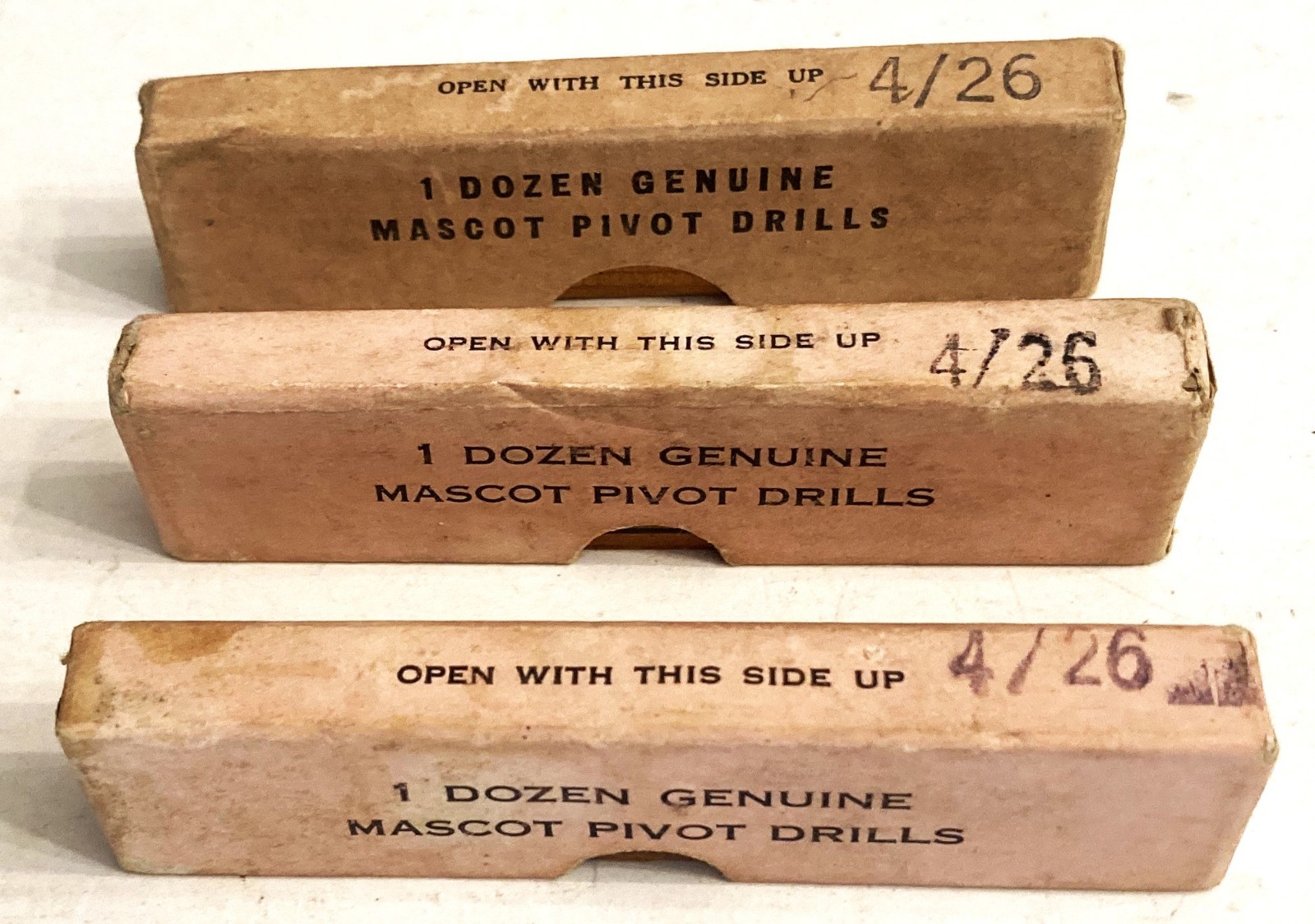 VINTAGE 15 WATCHMAKER’S MASCOT FLAT PIVOT DRILLS BY GROBET USA IN ORIGINAL BOXES