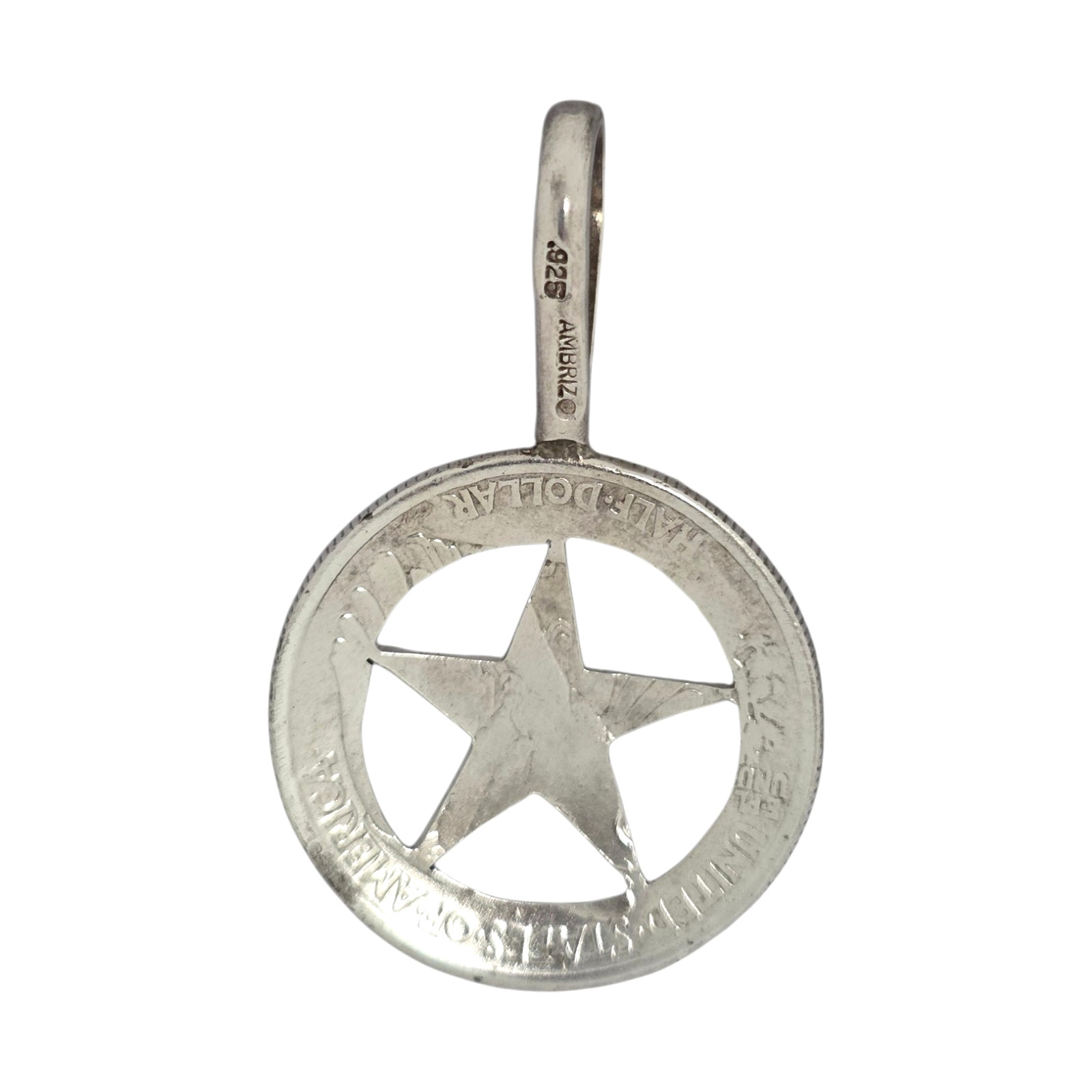 AMBRIZ STERLING SILVER WALKING LIBERTY HALF DOLLAR STAR PENDANT 10.2GR #3602