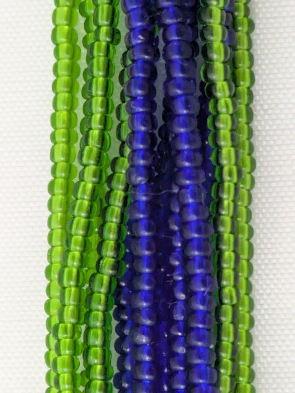 Multistrand Blue and Green Glass Seed Bead Necklace