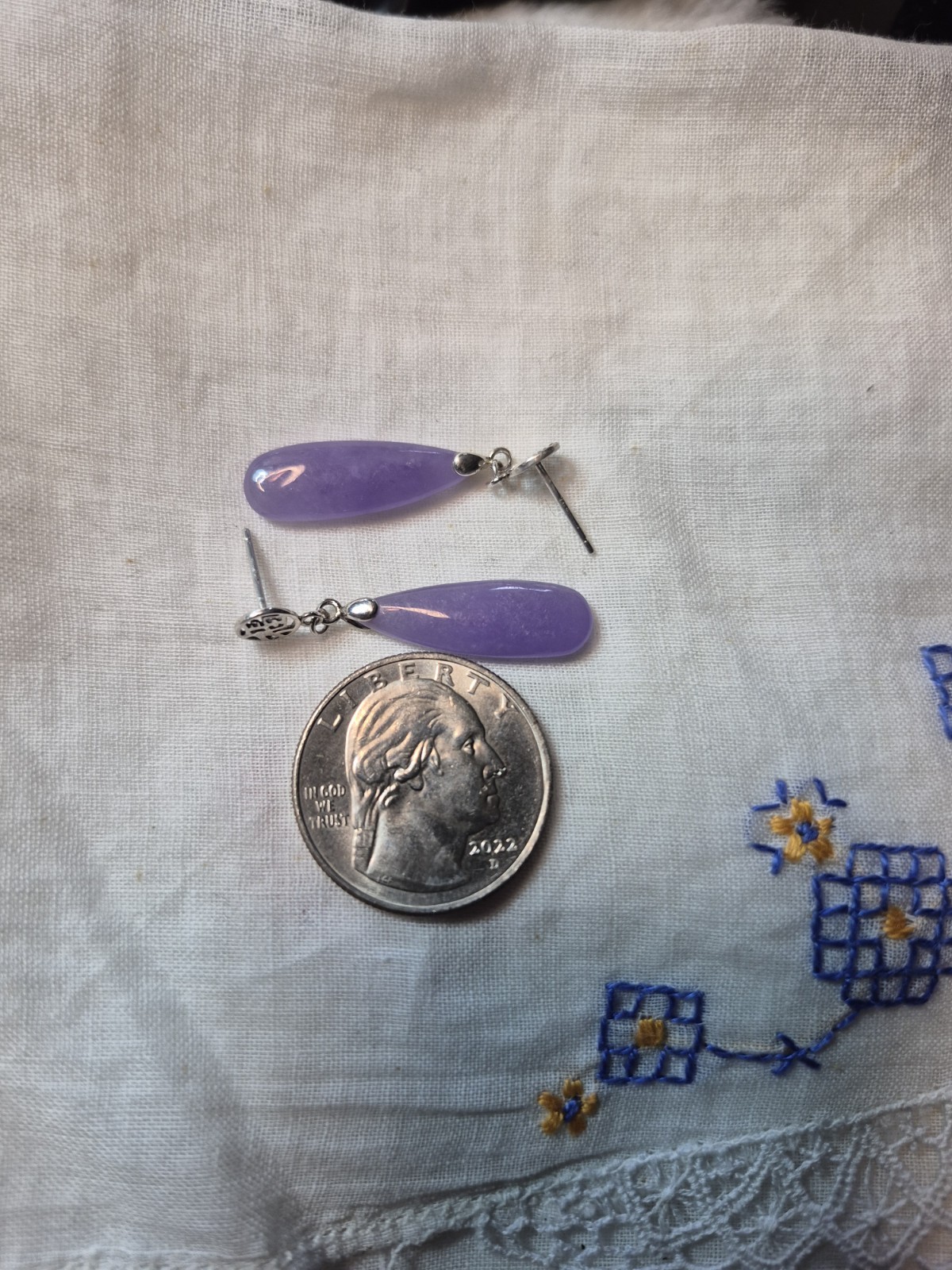 Georgous Lavender Jade 925 stud dangle earrings Good Fortune :)