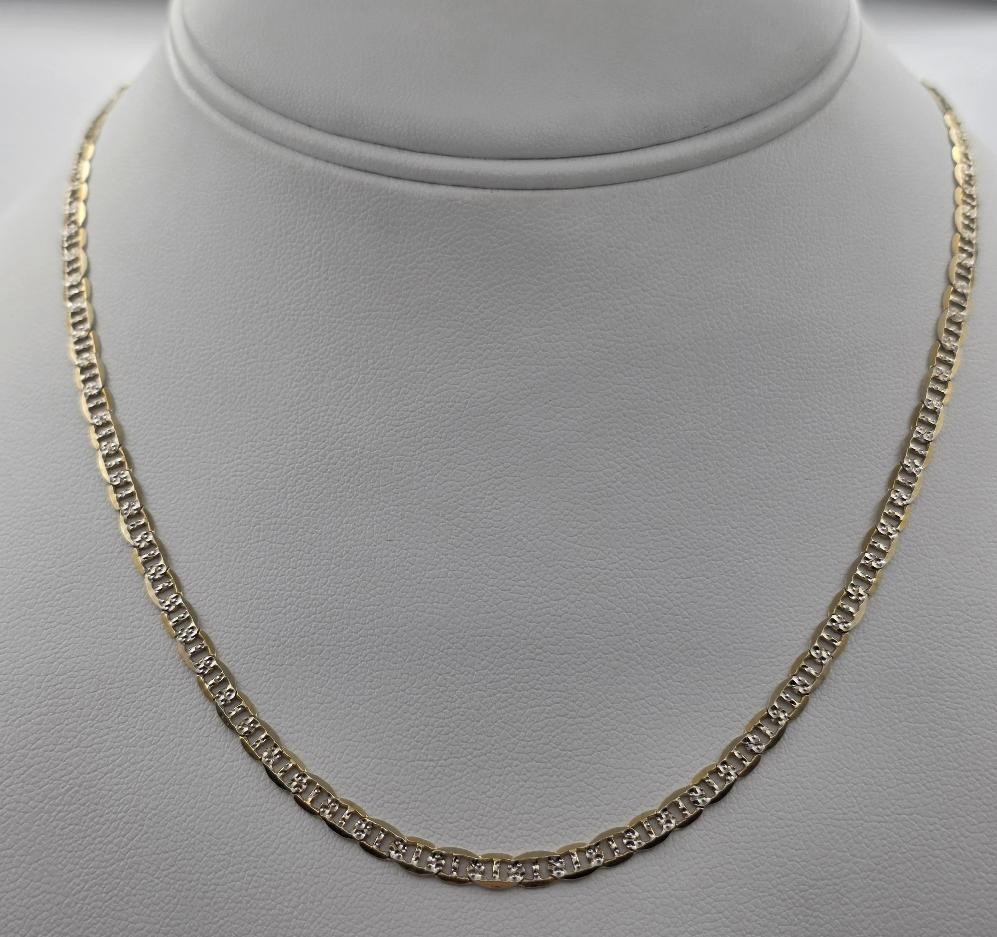 16″ 10K 2Tone Yellow & White Gold 3.5mm Anchor Mariner Link Chain Necklace ITALY