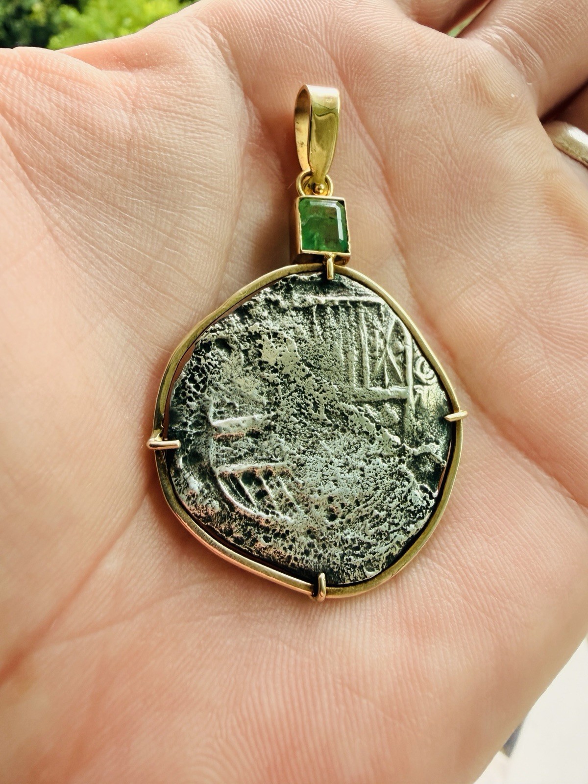 Authentic Atocha 8 Reales Pendant 14k Gold Bezel Emerald with COA Shipwreck Coin