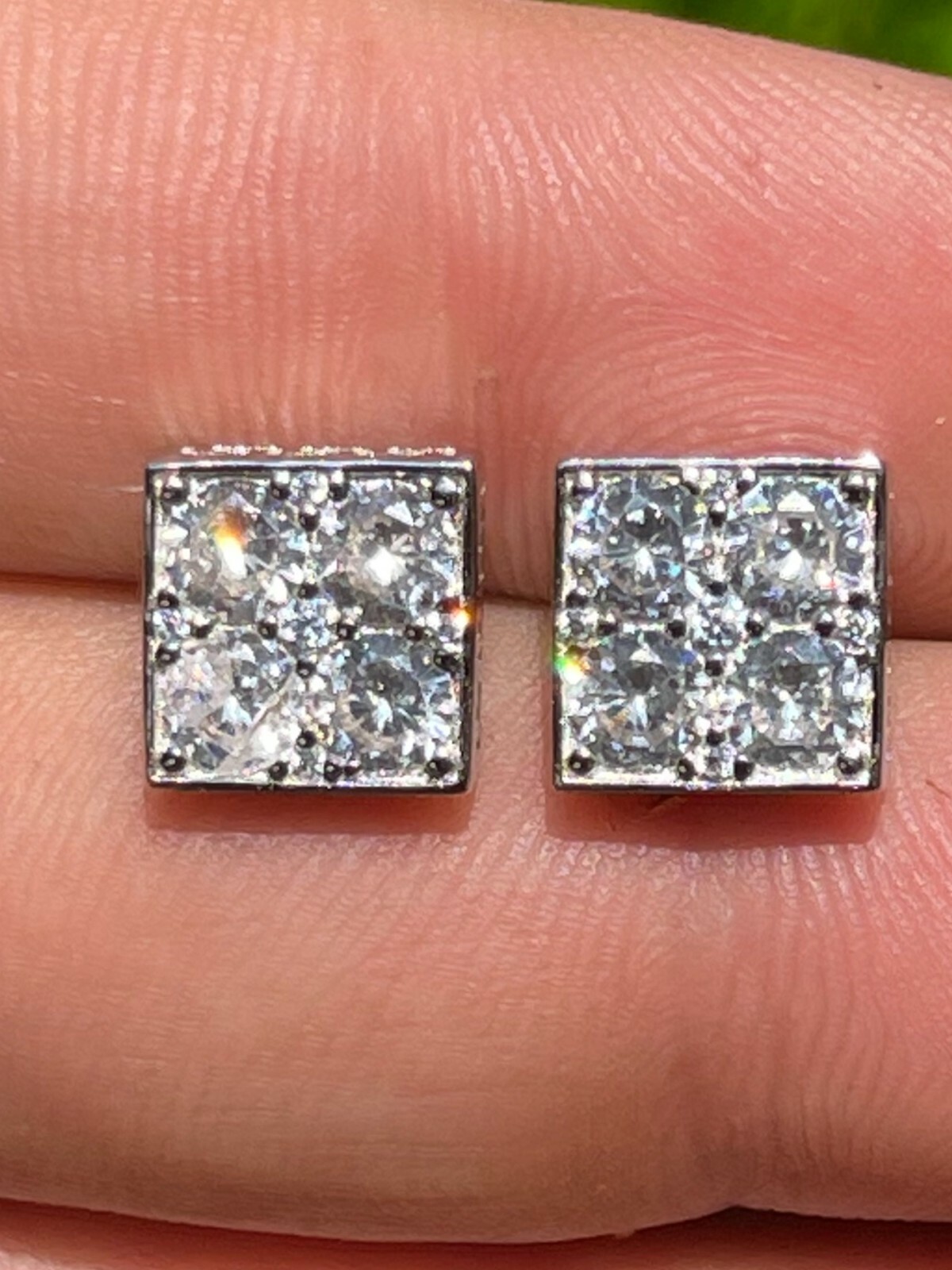Real 925 Silver Iced Square Cube CZ Hip Hop Earrings Studs Large 9mm Men’s