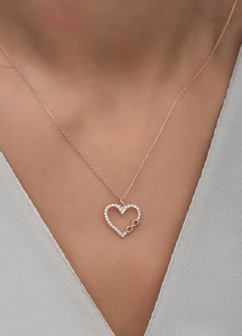 Hollow Heart & Infinity Design In 10K Rose Gold With Real Moissanites Pendant
