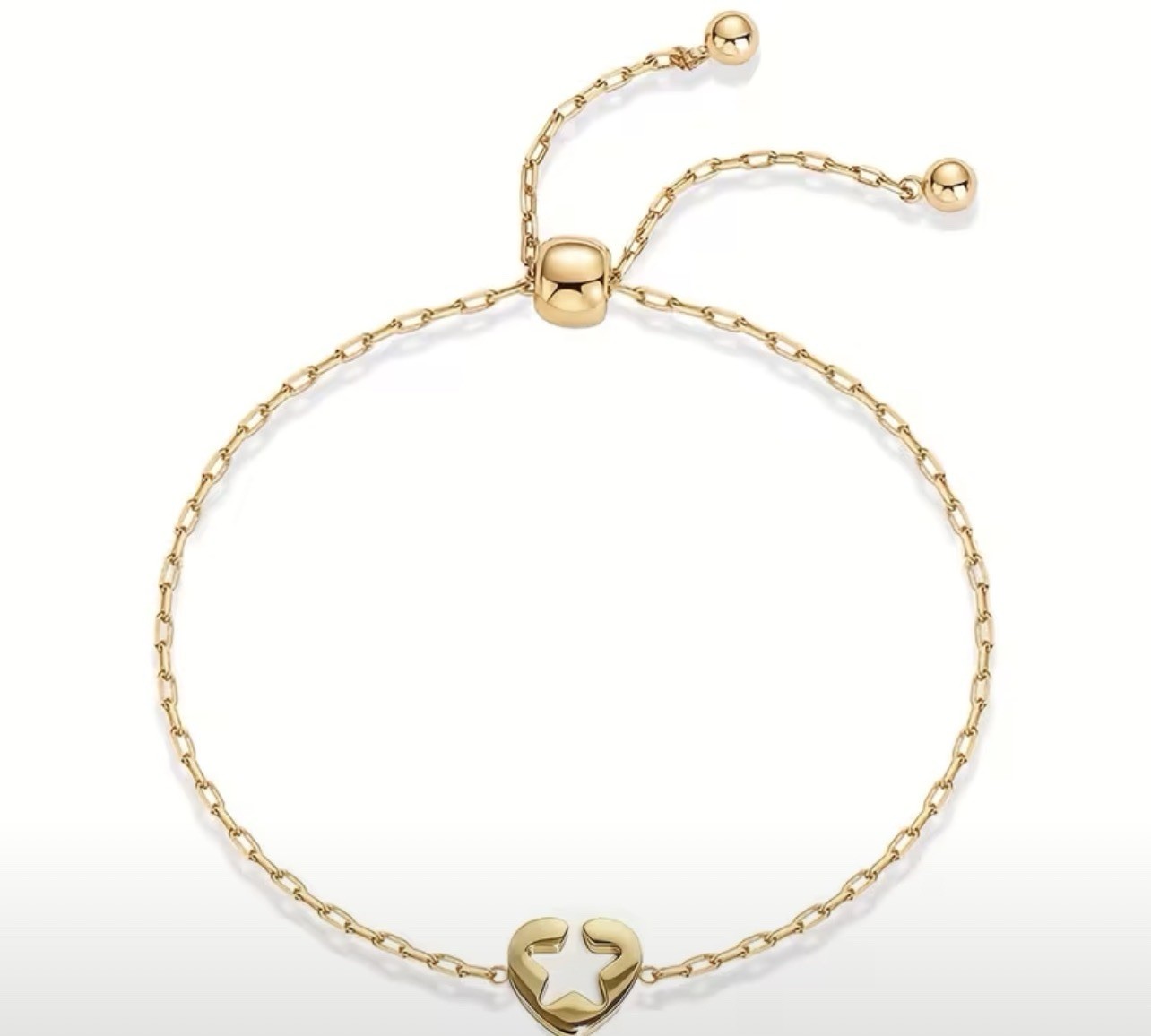 Gold Tone Adjustable Charm Bracelet Set with Heart and Star Dangle, 24cm
