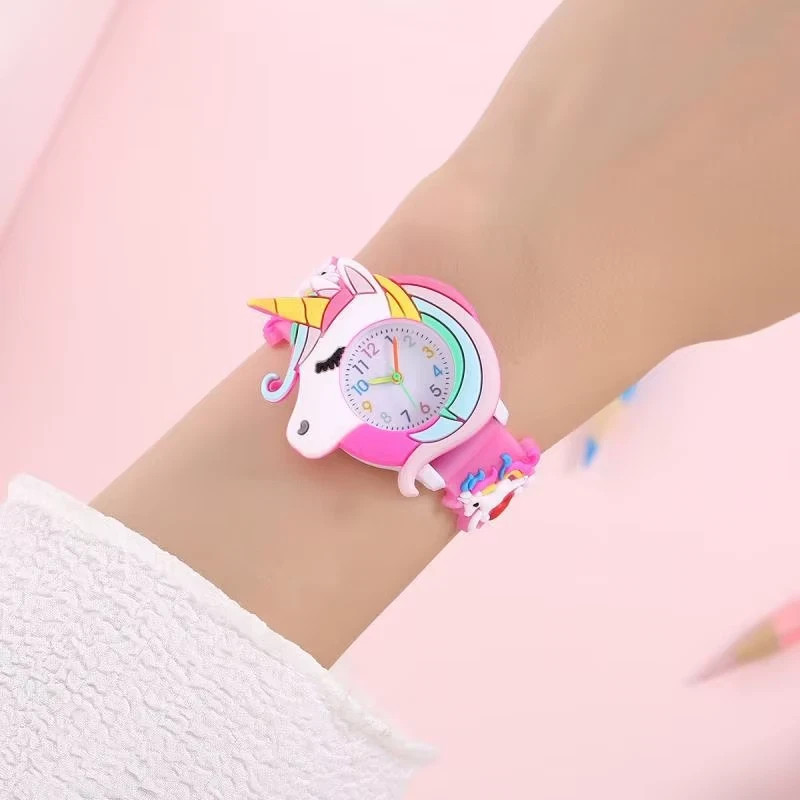 Kids Unicorn Girls Her Watch Cute 3D Adjustable Strap Age 3 To 12 Pink