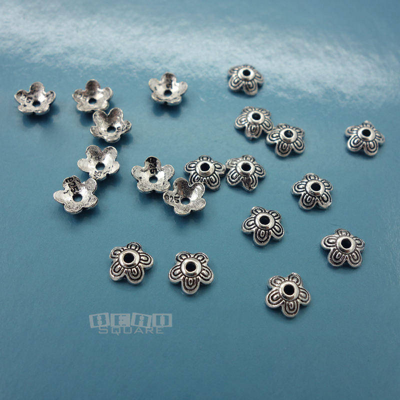 20 Oxidized Sterling Silver 5mm (5.4mm) 5-Petal Floral Bead Caps Spacers #33098