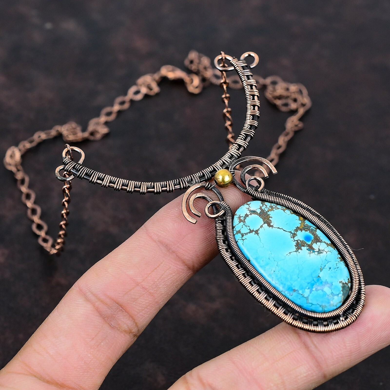 Women Day Sale Tibetan Turquoise Copper Wire Wrapped Necklace Adjustable 18.0″