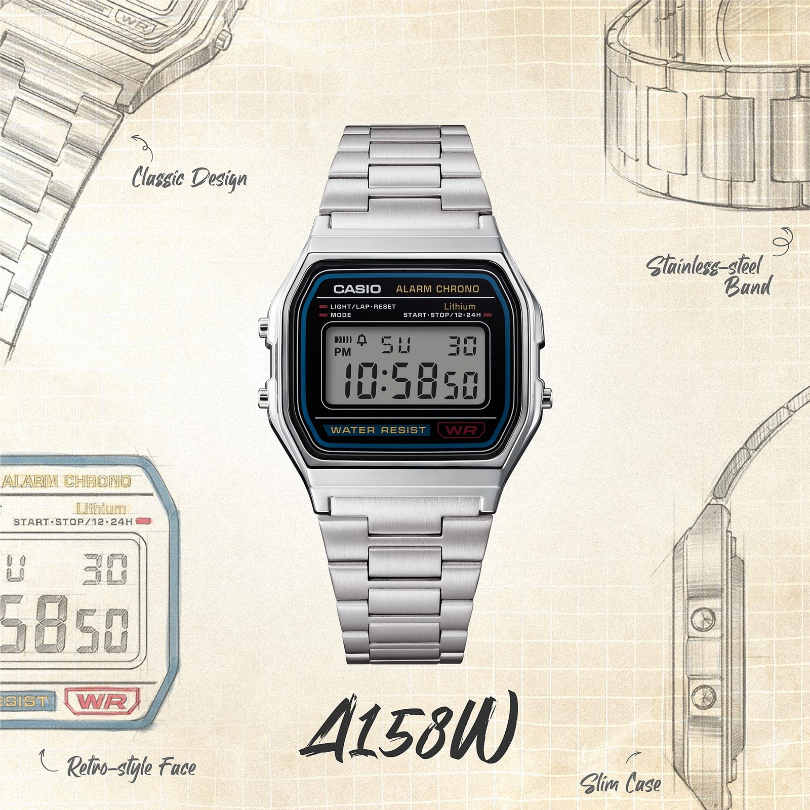 CASIO WATCH VINTAGE RETRO 80’s A158WA-1 A158 A158W A158WA WARANTY GENUINE