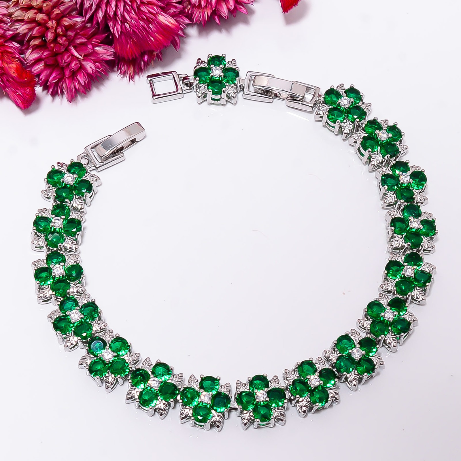 Chrome Diopside, CZ 925 Sterling Silver Adjustable Bracelet 7-8″ B13506