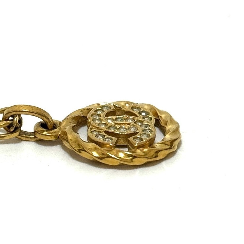CHANEL 3433 COCO Mark CC Logo Necklace Rhinestone Gold Vintage Authentic JAPAN