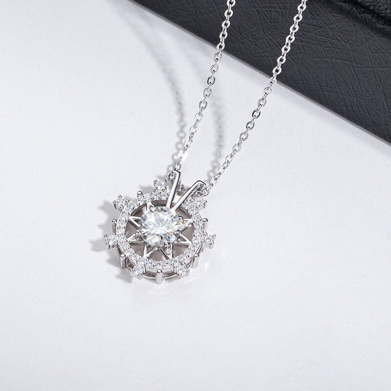 Gorgeous Wheel Shape Pendant Round Cut Simulated Diamond 14K White Gold Plated