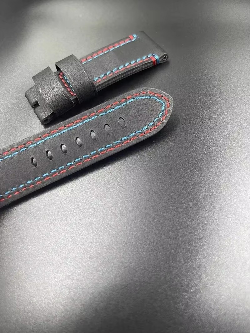24mm Hand Made Black Leather Watch Strap Band Fits Panerai PAM727