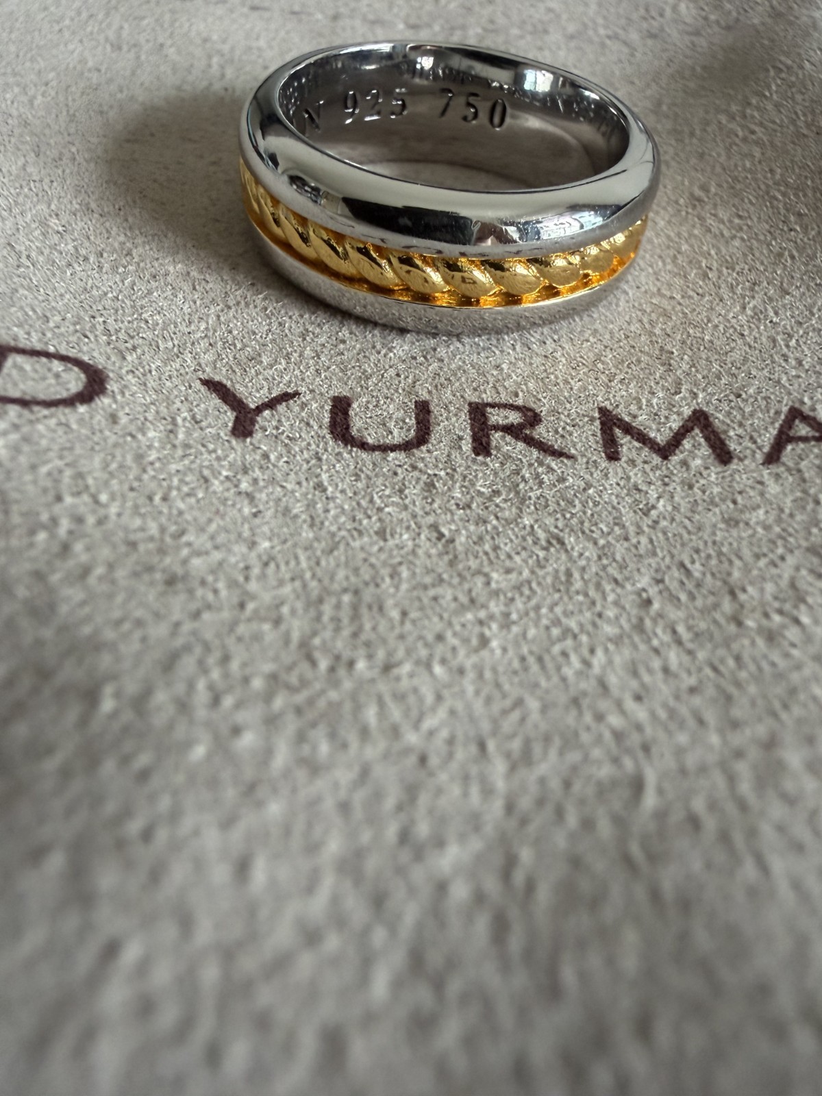 David Yurman 8mm Cable Inset Band Ring Sterling Silver with 18K Yellow Gold S.8