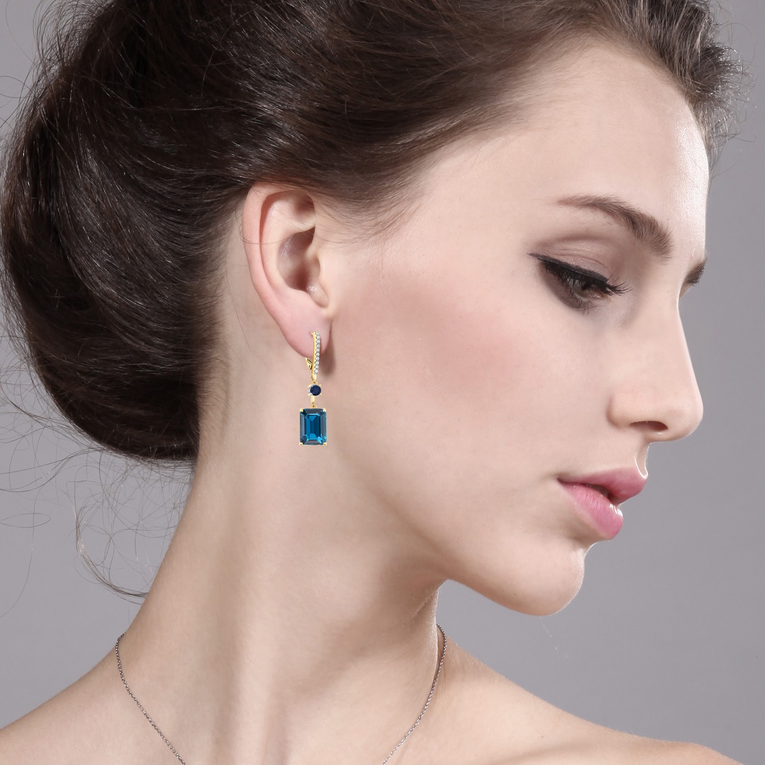 20.00 Ct London Blue Topaz Blue Sapphire 18K Yellow Gold Plated Silver Earrings