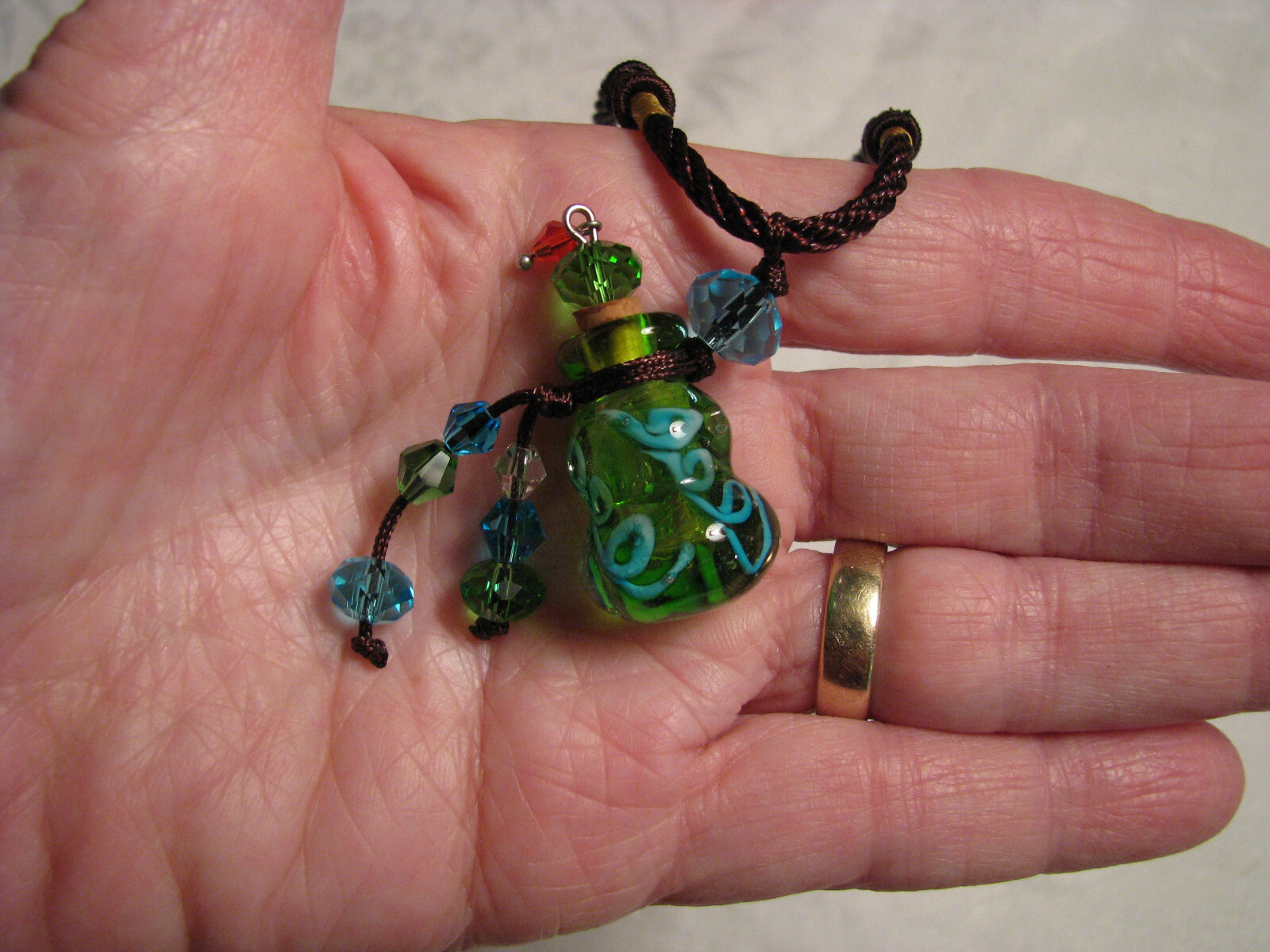 Adjustable Corded Art Crystal Glass Bottle Pendant & Beaded Necklace 20″ to 26″