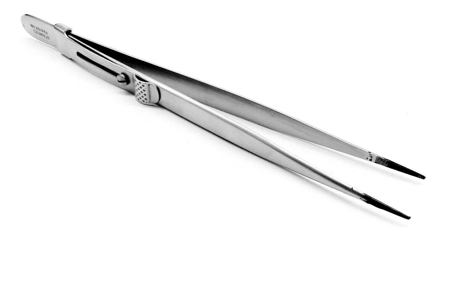 Tweezers Fine Tip Black Tips Slide Lock 6-1/4″ Stainless Black Tip ***Closeout