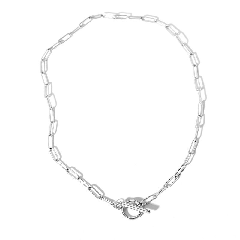 Paperclip Chain Necklace Stainless Steel Toggle Clasp Silver Unisex