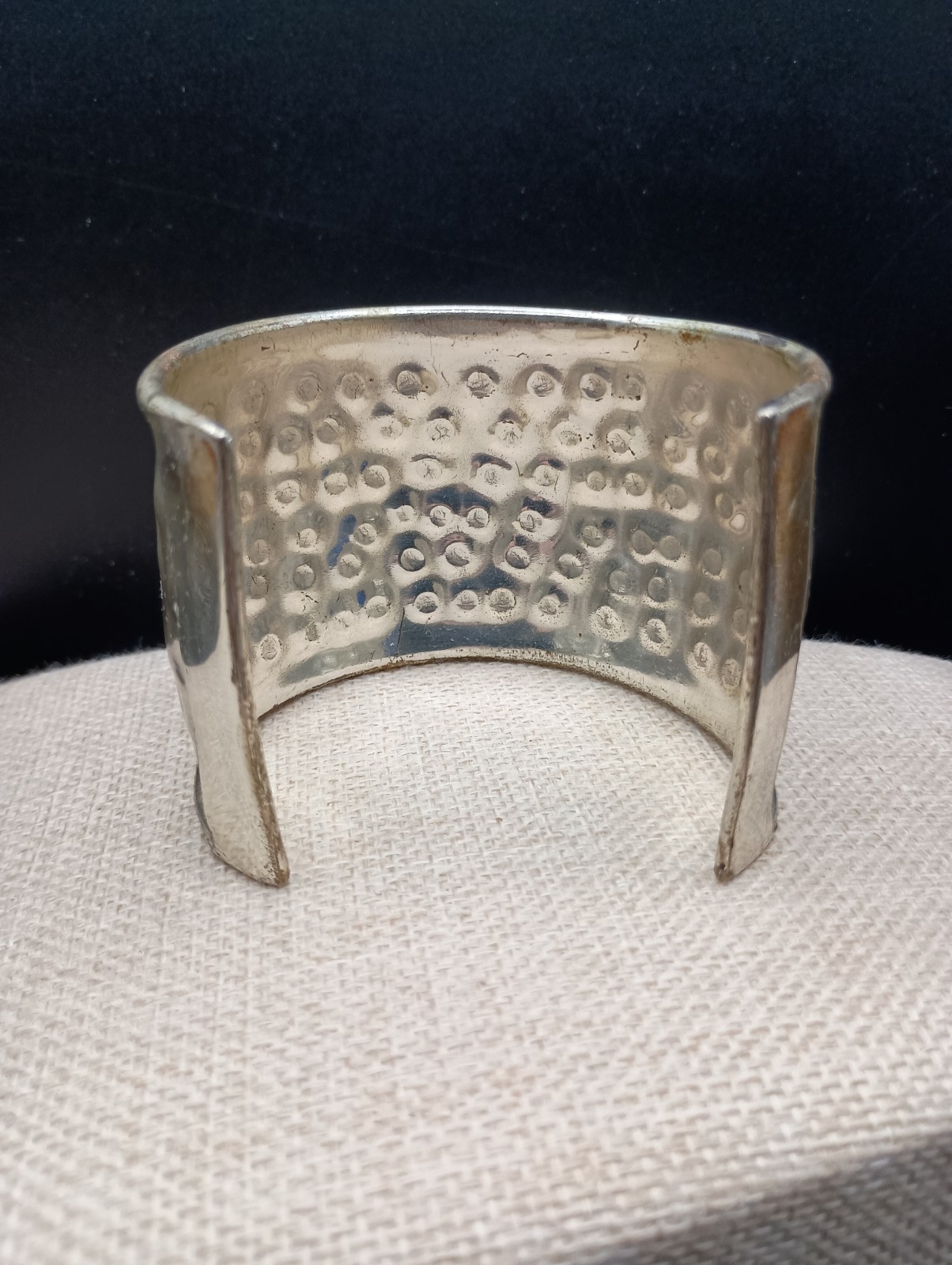 Mens Cuff Bracelet Hammered Silver Tone Open Bangle Wide 2.25” Size 7-9 Adjusts