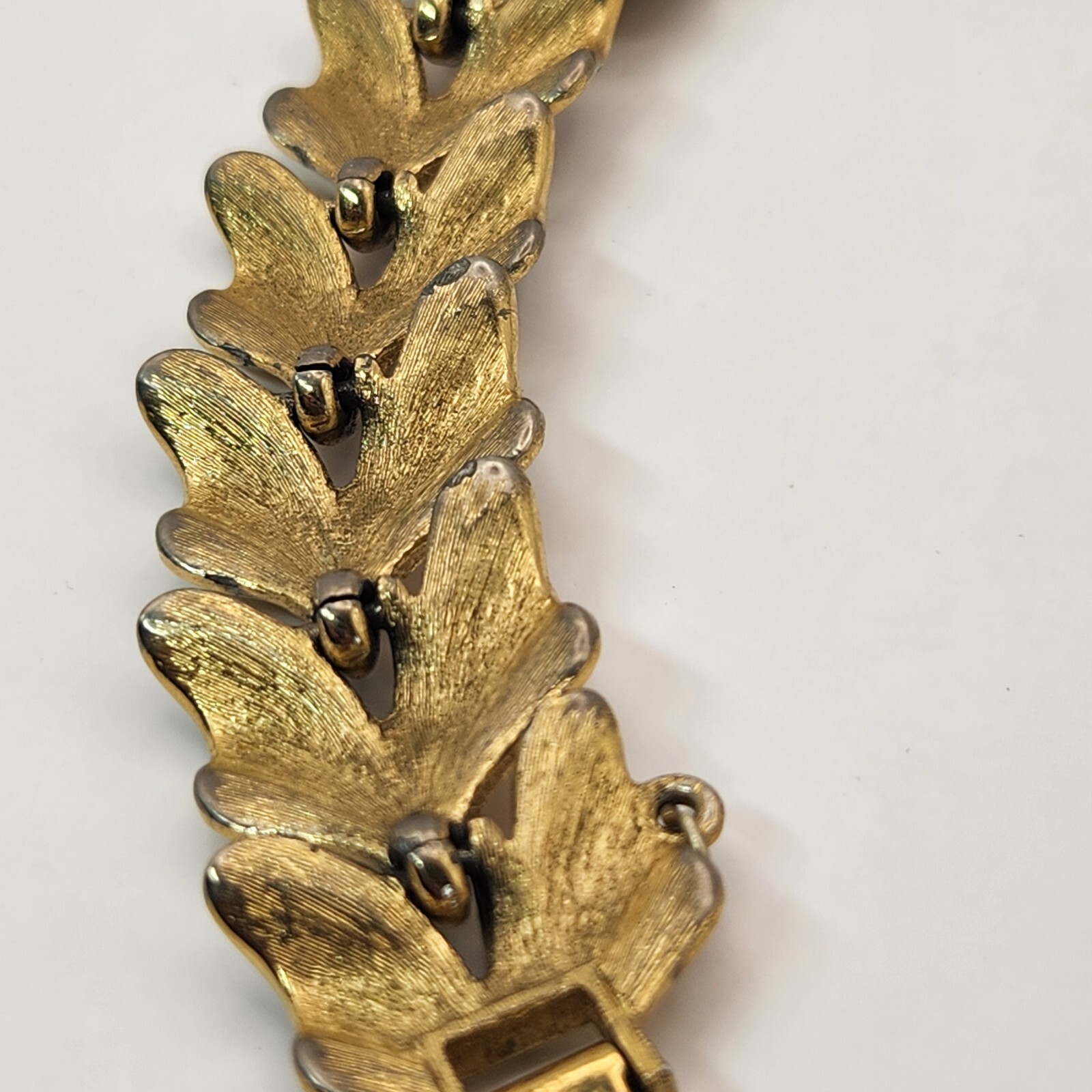 Vintage Monet Gold Tone Leaf Link Bracelet With Safety Chain Chunky Textured