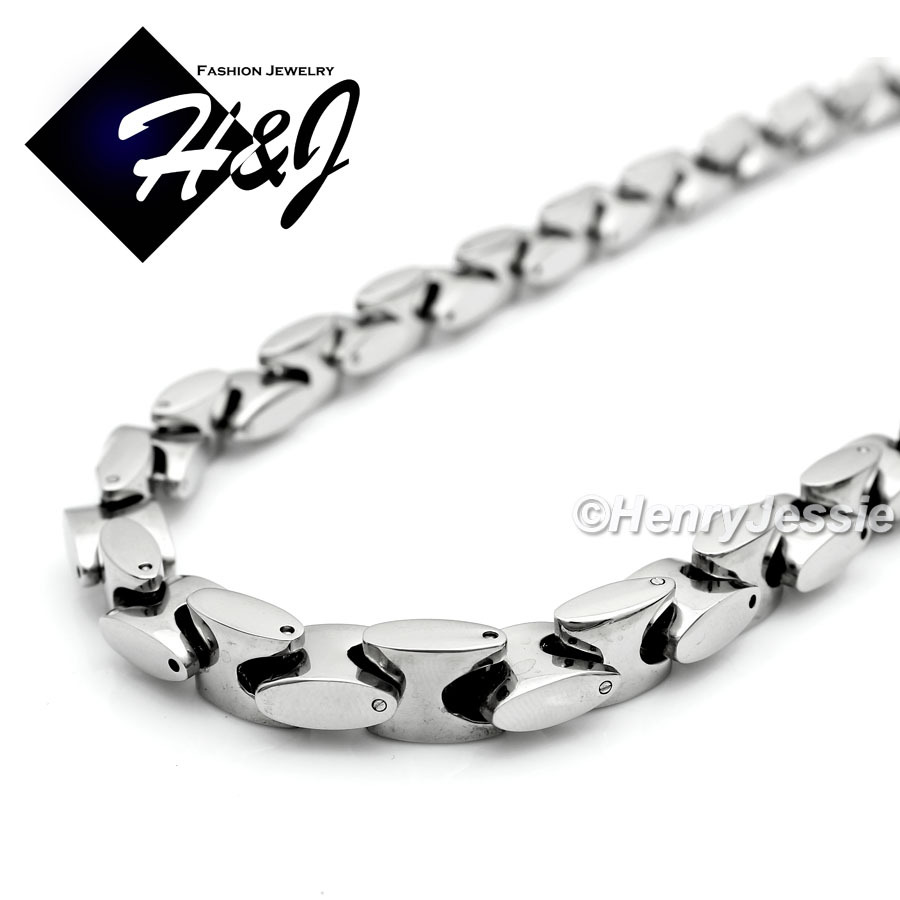 24″MEN’s Stainless Steel HEAVY 8mm Silver Interlock Bones Link Chain Necklace