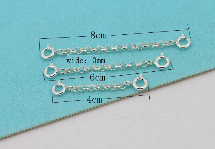 925 Sterling Silver Extender Extension Safety Chain Rolo Chain Two Spring Ring