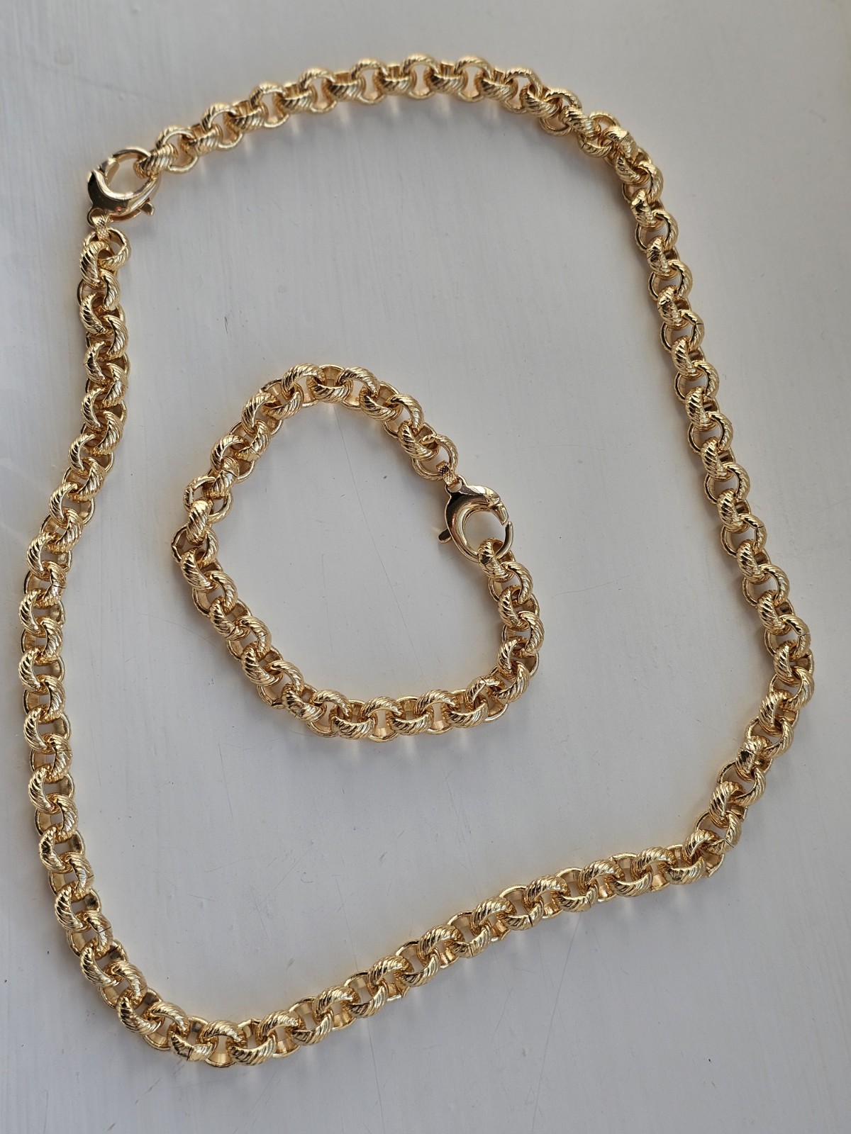 Gold Belcher Chain Diamond Cut 8mm Necklace & Bracelet Set