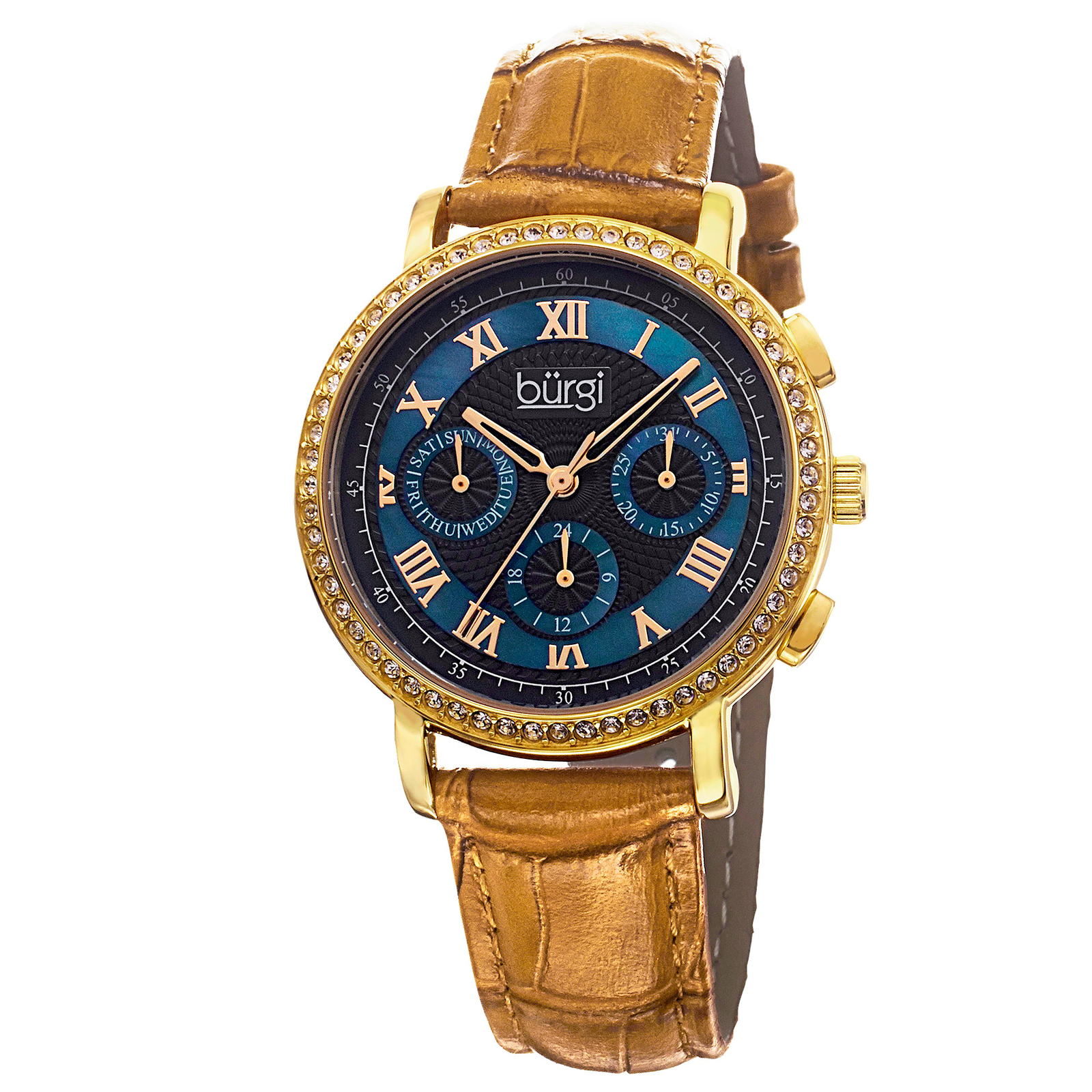 New Women’s Burgi BUR087BG Swiss Quartz Multifunction Beige Leather Strap Watch