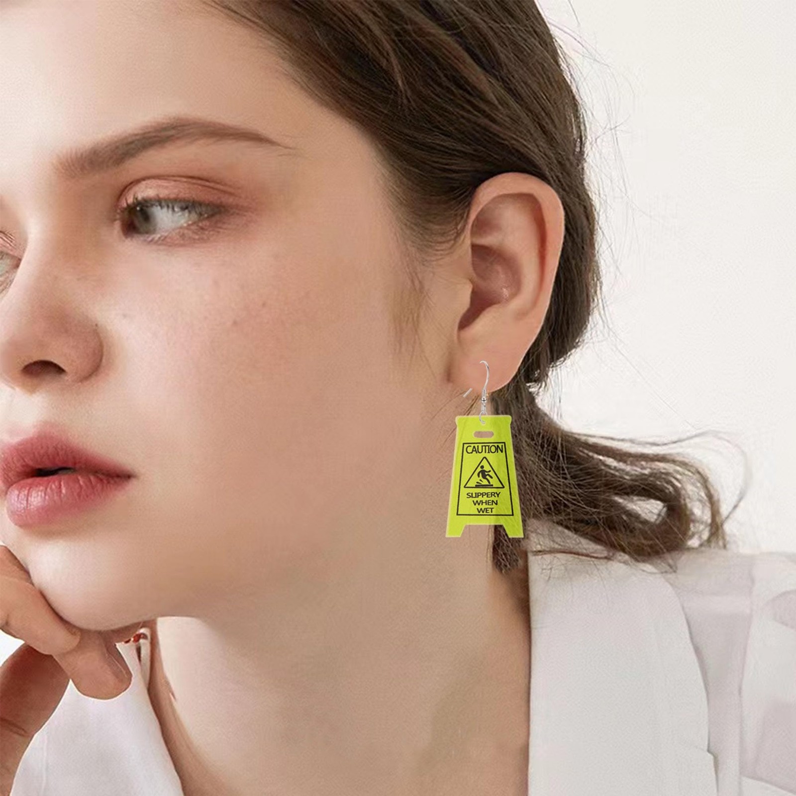 Funny Novelty Acrylic Caution Sign Earrings for Women Slippery When Wet Warni…